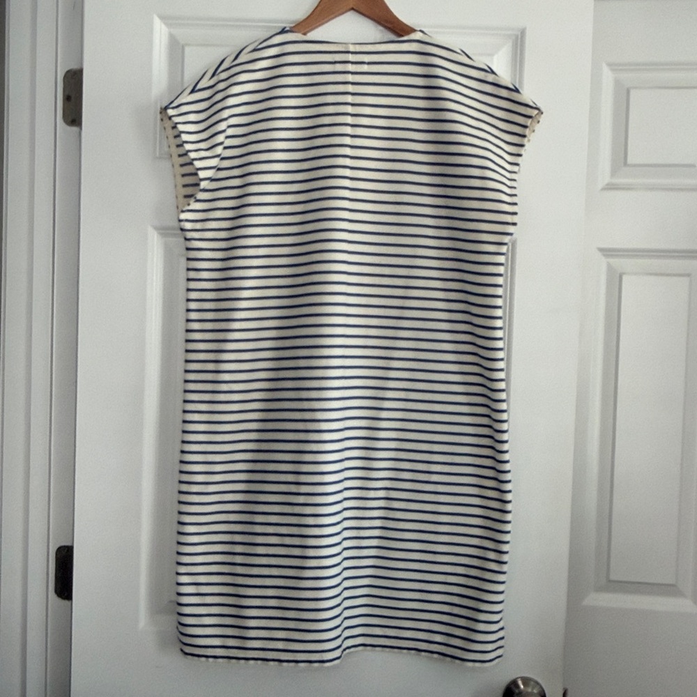 Madewell Vacances Striped Dress V Neck White & Blue Large Women’s - Picture 4 of 10